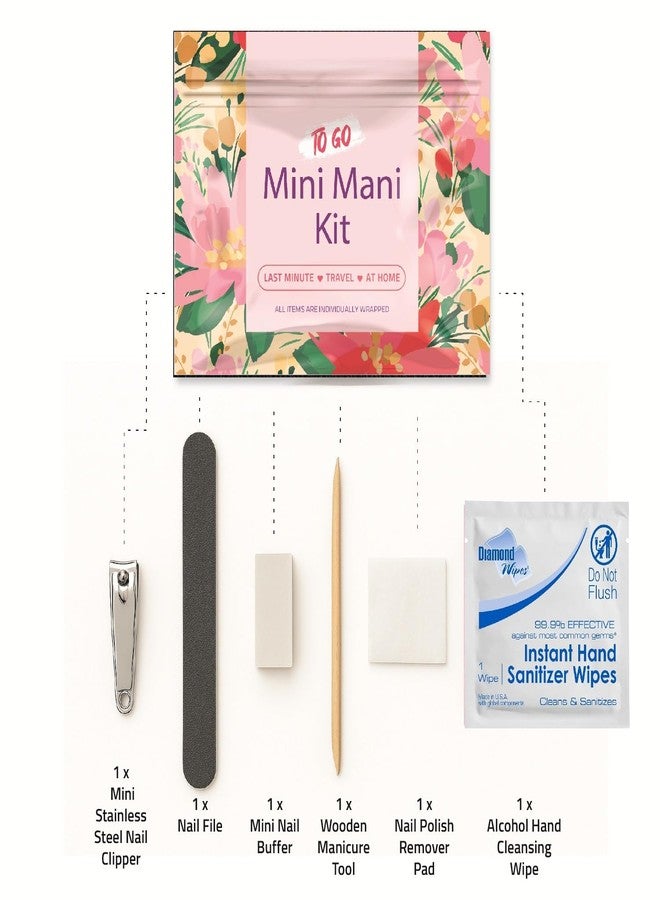 pH Advantage Mini Mani Kit – Disposable Manicure Set with Nail Clipper, File, Buffer, Cuticle Stick & Polish Remover Pad – Compact One-Time Use Nail Care Kit for Travel, Purse, Desk, or Car (Pink) - Image 2